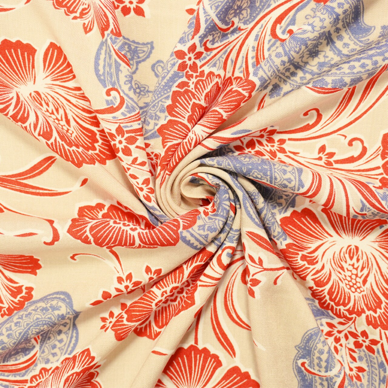 Beige-Orange-Multi Rayon Floral Printed Challis Woven Fabric By the Yard